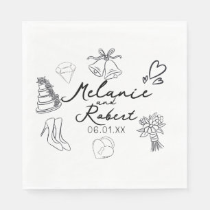Hochzeits-Doodle Save the Dates Hochzeitstag  Serviette