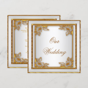 Hochzeits-Einladung Altgold Weiß Art Deco Einladung