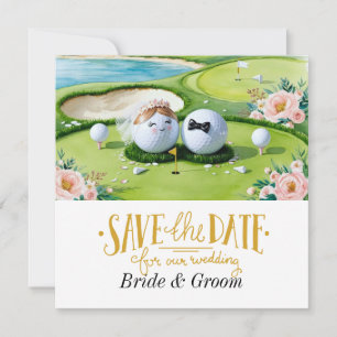 Hochzeits-Einladung für Golfer mit Golfball auf Gr Save The Date