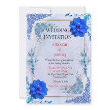 Hochzeits-Einladung mit Aquarellblumen in Marinebl