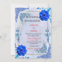 Hochzeits-Einladung mit Aquarellblumen in Marinebl Einladung