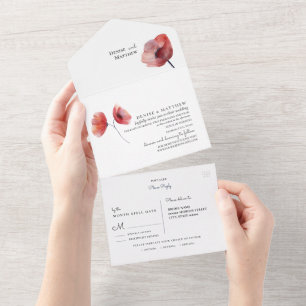 Hochzeits-Einladung mit Klapapier-Mohnblumen All In One Einladung