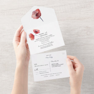 Hochzeits-Einladung mit Klapier-Mohnblumen All In One Einladung