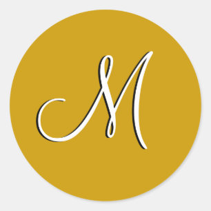 Hochzeits-Einladung mit Monogramm M und Goldsiegel Runder Aufkleber