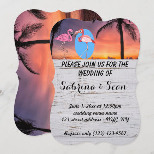 Hochzeits-Einladung Strand Flamingo Palme Romantis Einladung
