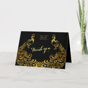Hochzeits Einladungen   Gold Pfau Schwarz DANKE