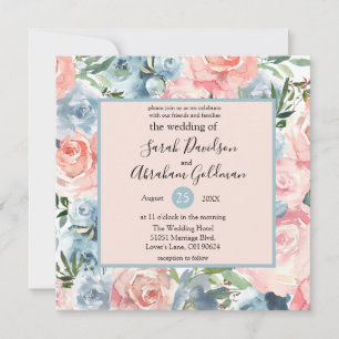Hochzeits Einladungen - Rosa Blaue Florale Eukalyp
