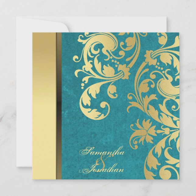 Hochzeits-Einladungs-aquamariner Goldschimmer mit Einladung (Vorderseite)