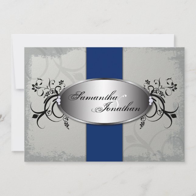 Hochzeits-Einladungs-elegantes graues Königsblau Einladung (Vorderseite)