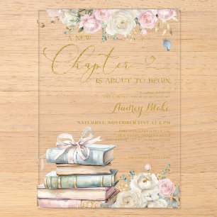 Hochzeits-Einladungskarte New Chapter Books Gold Acryleinladungen