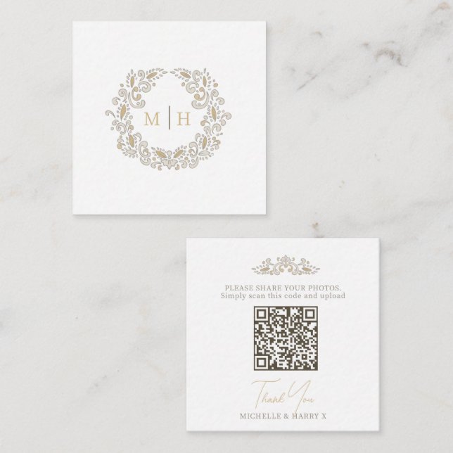 Hochzeits-Ernte-Monogramm QR-Code Foto teilen Begleitkarte (Vorne/Hinten)