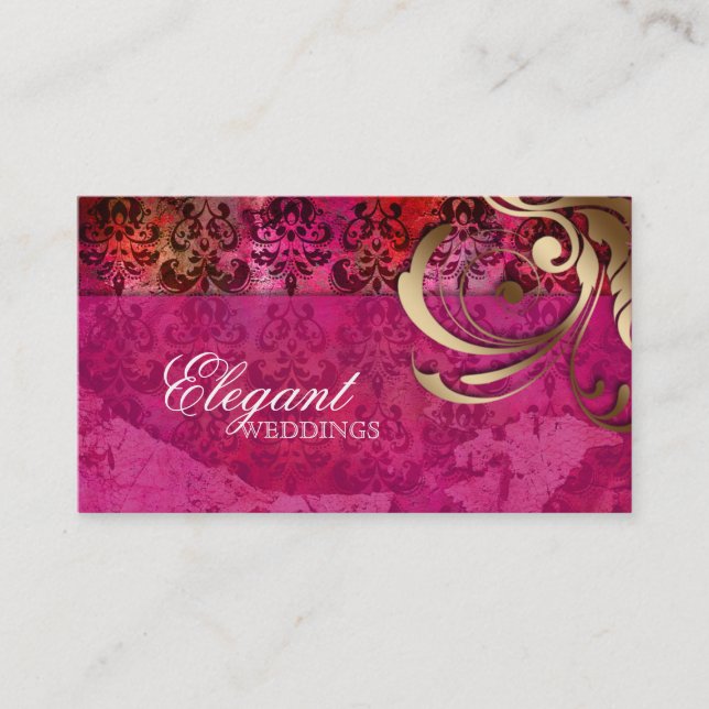 Hochzeits-Event-Planer-indisches Damast-Rosa-Gold Visitenkarte (Vorderseite)