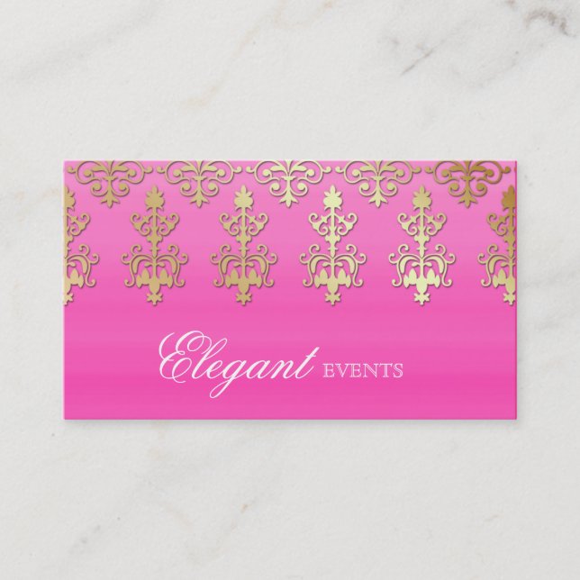 Hochzeits-Event-Planer-indisches Damast-Rosa-Gold Visitenkarte (Vorderseite)