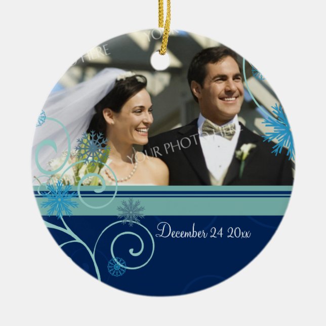 Hochzeits-Foto-Weihnachtsverzierung Keramikornament (Vorne)