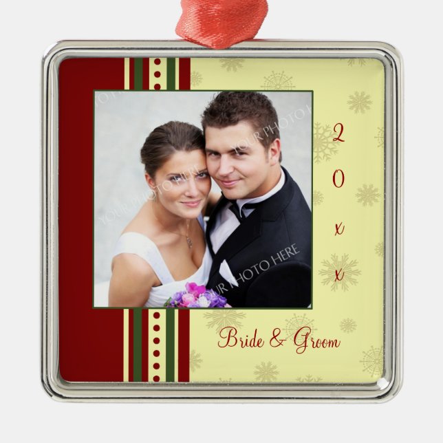 Hochzeits-Foto-Weihnachtsverzierung Silbernes Ornament (Vorne)