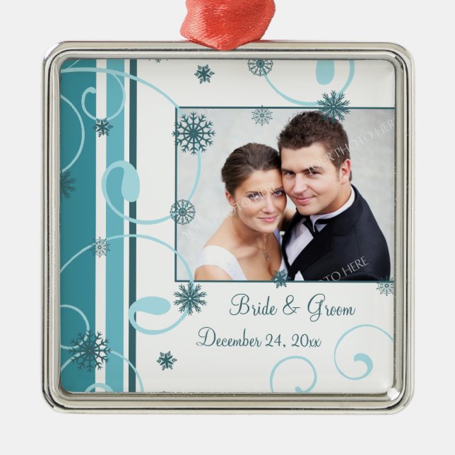 Hochzeits-Foto-Weihnachtsverzierung Silbernes Ornament (Vorne)
