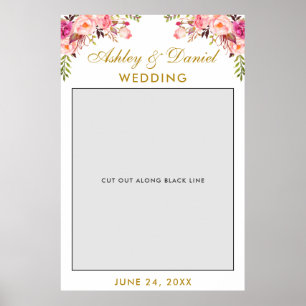 Hochzeits-Fotobooth-Requisite Rosa Floral Gold Poster