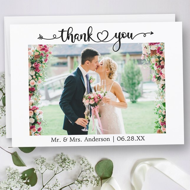 Hochzeits-Fotokalligrafieschrift Herz  Dankeskarte (Customize to change your personalized text size or text style.)