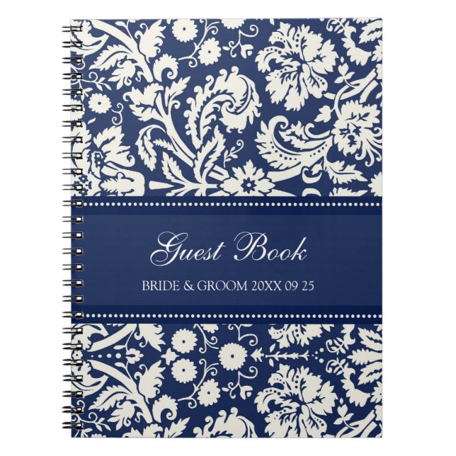 Hochzeits-Gast-Buch-blaues Damast-Notizbuch Notizblock (Vorderseite)