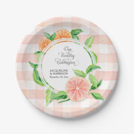 Hochzeits-Gingham-Bauernhof-Rosa-gestreifte Pappteller