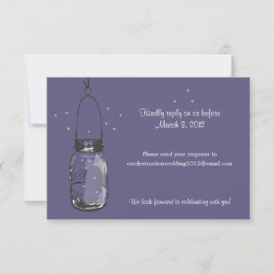 Hochzeits-Glas mit Feuerfliegen und RSVP Karte