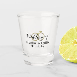 Hochzeits-Goldfolie-Ring-Logo-Paarnamen Schnapsglas