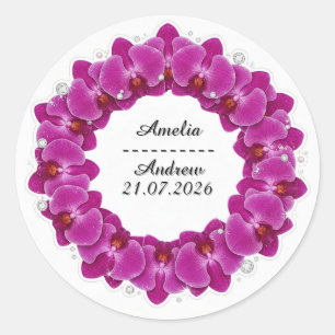 Hochzeits-Lila-Orchideen-Kranz-Dekor Runder Aufkleber