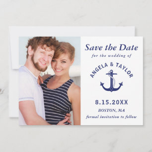 Hochzeits-Marine-Anker-Foto-Navyblau-Gestreift Save The Date