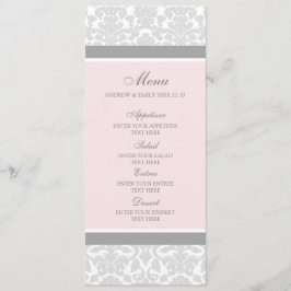 Hochzeits-Menü-Rosa-grauer Blumendamast Menükarte