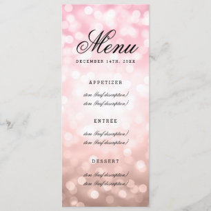 Hochzeits-Menü-Rose erröten rosa Glitzer-Lichter Menükarte