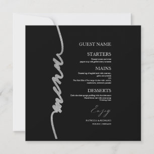 Hochzeits-Menükarte Faux Glitter Silber Schwarz Einladung