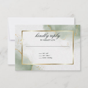 Hochzeits-Menükarte Muted Sage Gold Marmoriert RSVP Karte
