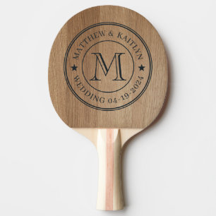 Hochzeits-Monogramm-Stern aus hellem Birkenholz Tischtennis Schläger