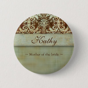 Hochzeits-Name-Tag-Button Damast Braun Vintage Button