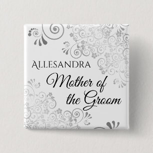 Hochzeits-Name-Tag Mutter des Bräutigams Silber-Fr Button