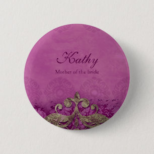 Hochzeits-Namensschild-Knopf-Antikeverdigris-Rosa Button