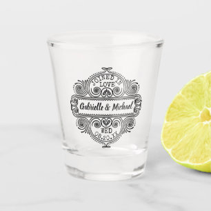 Hochzeits-Ornament Vintage-Rahmen Benutzerdefinier Schnapsglas