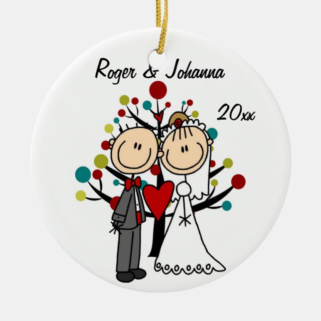 Hochzeits-Paar-1. Weihnachtspersonalisierte Keramik Ornament (Vorne)