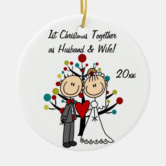 Hochzeits-Paar-1. Weihnachtspersonalisierte Keramikornament (Vorne)