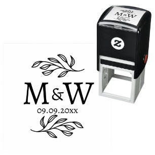 Hochzeits-Paar-Monogramm-Datum Elegant Botanisch Permastempel