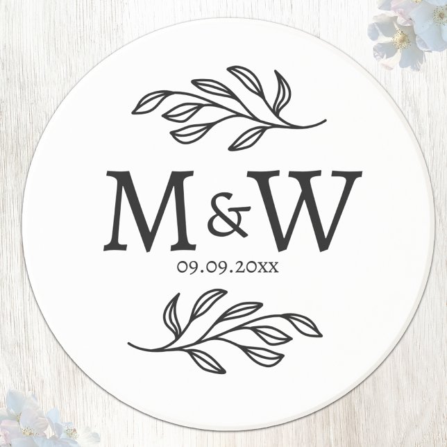 Hochzeits-Paar-Monogramm-Initialien-Datum-Botanik Getränkeuntersetzer (Wedding couple monogram initials coaster)