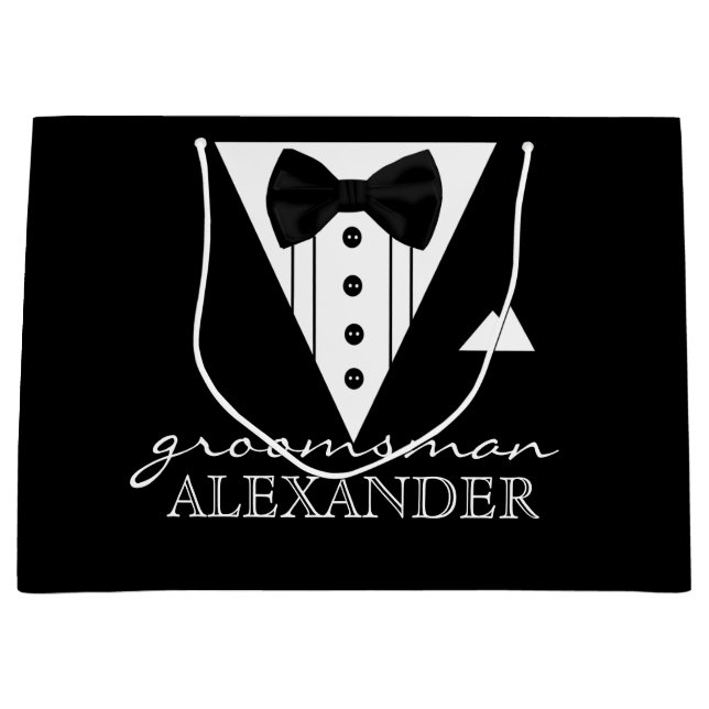 Hochzeits-Party-personalisierter TrauzeugeTuxedo Große Geschenktüte (Vorderseite)