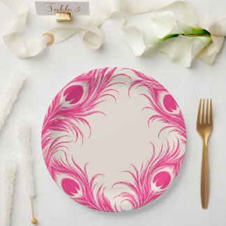 Hochzeits-Pfau Botanical | Pink Couture Pappteller