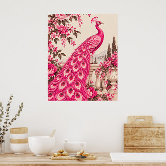 Hochzeits-Pfau Botanical | Pink Couture Poster