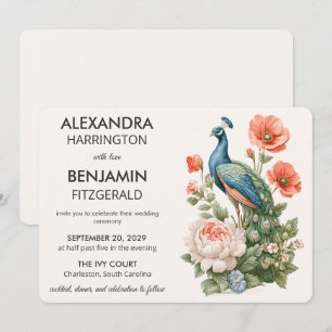 Hochzeits-Pfau Botanisch Vintage-Blumenkunst Einladung