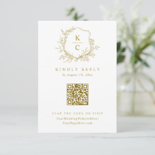 Hochzeits-QR-Code mit Vintage-Gold-Wappen-Logo RSVP Karte