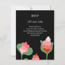 Hochzeits-RSVP Floral Wildblume auf Schwarz RSVP Karte