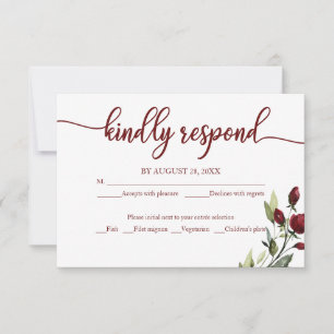 Hochzeits-RSVP-Karte Burgunder Floral Rustikal Hol RSVP Karte