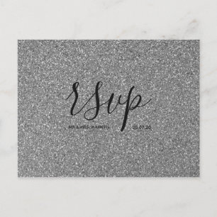 Hochzeits-RSVP-Karte   Silber Glitter-Schrift Post Einladungspostkarte