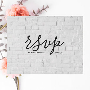 Hochzeits-RSVP-Karte   Weiße Backstein-Schrift-Pos Einladungspostkarte